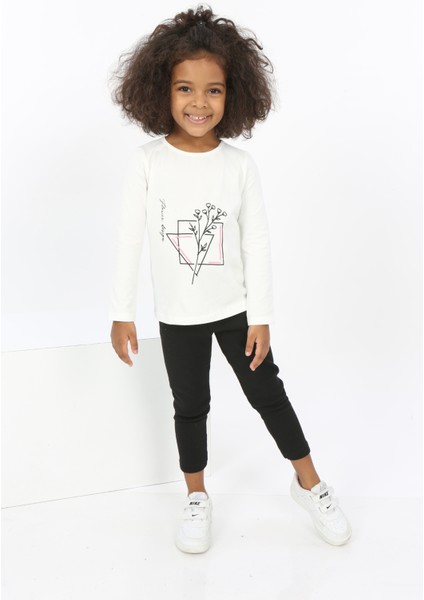 Toontoy Kız Bebek Çiçekli Yazı Nakışlı Tişört