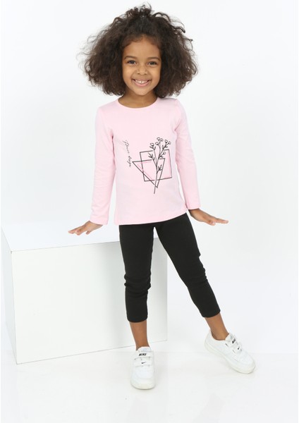 Toontoy Kız Bebek Çiçekli Yazı Nakışlı Tişört