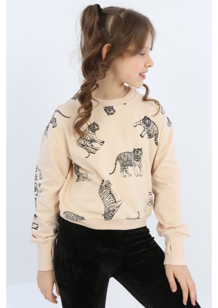 Kız Çocuk Tiger Trend Baskılı Sweatshirt fırsatları
