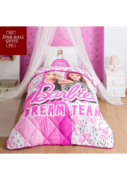Barbie Dream Team Tek Kişilik Yorgan Seti Taç Uyku Seti + Yastık