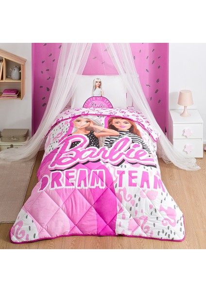 Barbie Dream Team Tek Kişilik Yorgan Seti Taç Uyku Seti + Yastık