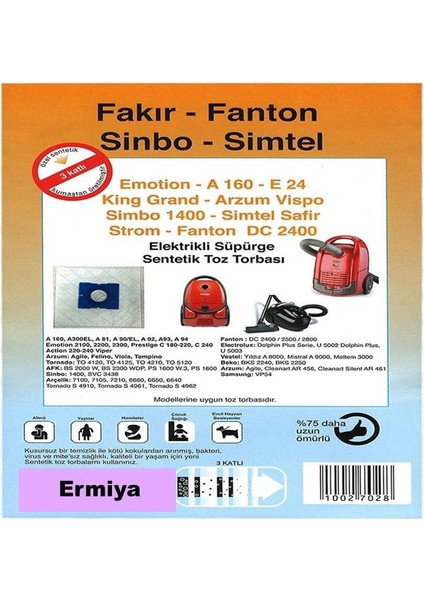 Fantom Dc 3000 Sessiz Elektrikli Süpürge 20 Ad Kumaş Toz Torbası
