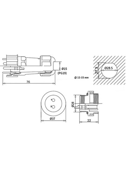 SD28 2 Pin 28MM Su Geçirmez Konnektör Takımı - Panel Tipi fiyatları