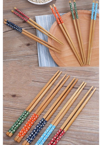 Tilbe Home 20 Çift Bambu Chopstick Desenli Yıkanabilir Kore Çin Yemek Çubuğu El Yapımı Doğal Ahşap Sushi Çubuk