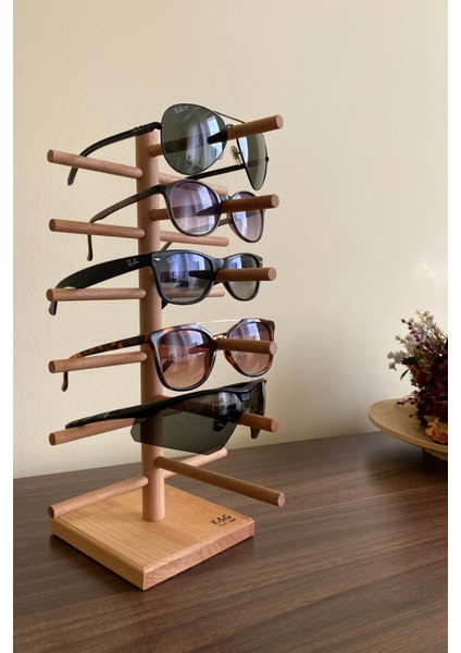 Dekoratif Komple Masif Ahşap, 6lı Gözlük Standı, Gözlük Düzenleyici, Gözlük Organizer