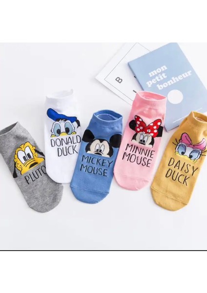 5”çift Kadın Mickey Mouse Pamuklu Patik Çorap Seti