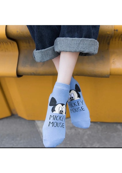 5”çift Kadın Mickey Mouse Pamuklu Patik Çorap Seti