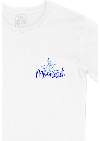 Mermaid Cep Tasarım Baskılı Beyaz Tişört fiyatları