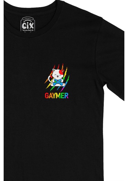 Gaymer Kedi Oyuncu Gamer Cep Tasarım Baskılı Siyah Tişört fiyatları