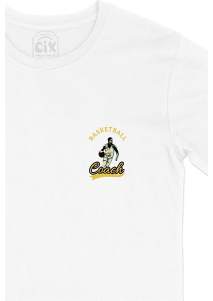Basketball Coach Cep Tasarım Baskılı Beyaz Tişört fiyatları