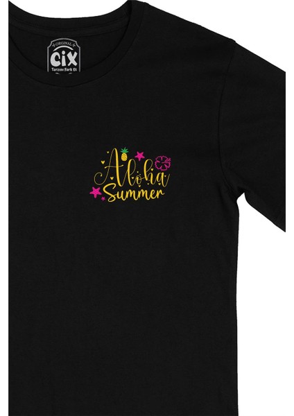 Aloha Summer Yaz Cep Tasarım Baskılı Siyah Tişört fiyatları