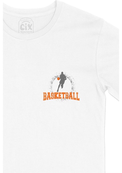 Basketball Basketbol Cep Tasarım Baskılı Beyaz Tişört