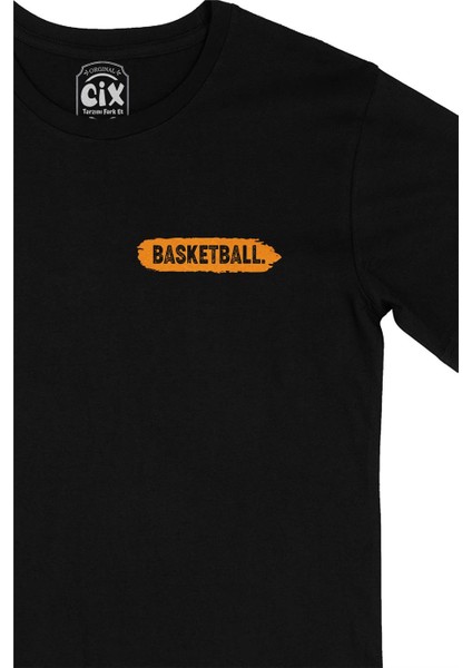 Basketball Basketbol Cep Tasarım Baskılı Siyah Tişört