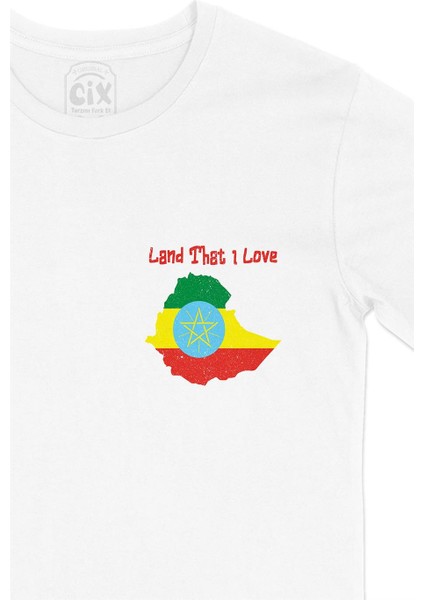 Land That I Love Etiyopya Cep Tasarım Baskılı Beyaz Tişört fiyatları