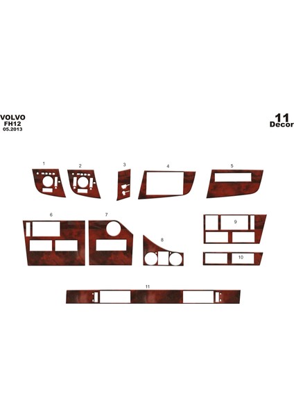 Meriç® Volvo Fh Ön Torpido Kaplama Maun 11 Parça 2017-› fırsatları