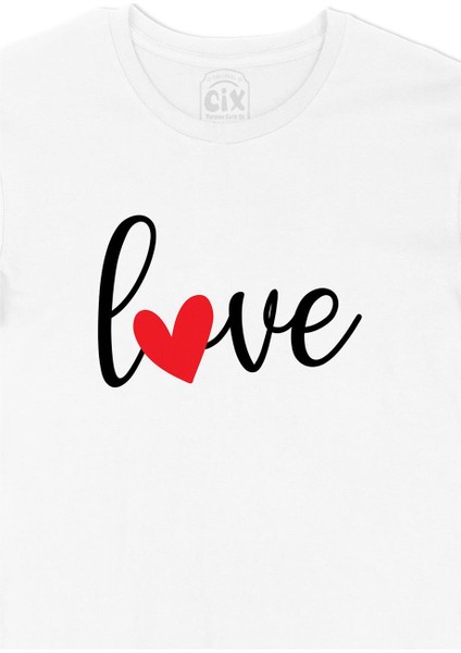Love Aşk Kalpli Beyaz Tişört