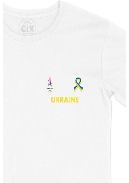 Paris 2024 Yaz Olimpiyatları Ukrayna Cep Tasarım Baskılı Beyaz Tişört fiyatları