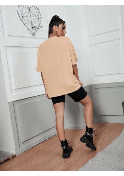 Natural Camel Oversize Salas Boyfriend Kadın T-Shirt