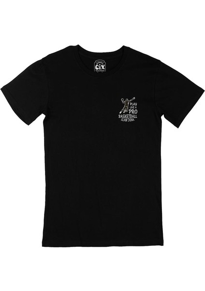 Pro Basketball Cep Tasarım Baskılı Siyah Tişört