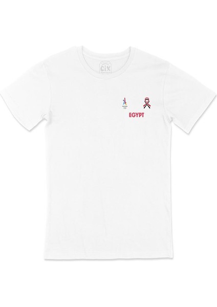 Paris 2024 Yaz Olimpiyatları Mısır Cep Tasarım Baskılı Beyaz Tişört