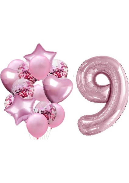 Pembe 9 Yaş Folyo Balon Set