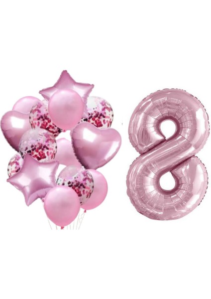 Pembe 8 Yaş Folyo Balon Set