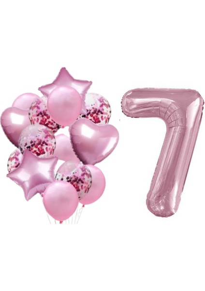 Pembe 7 Yaş Folyo Balon Set