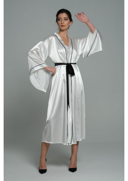 Beyaz Uzun Saten Yarasa Kol Bride Kimono, Bride Sabahlık fiyatları