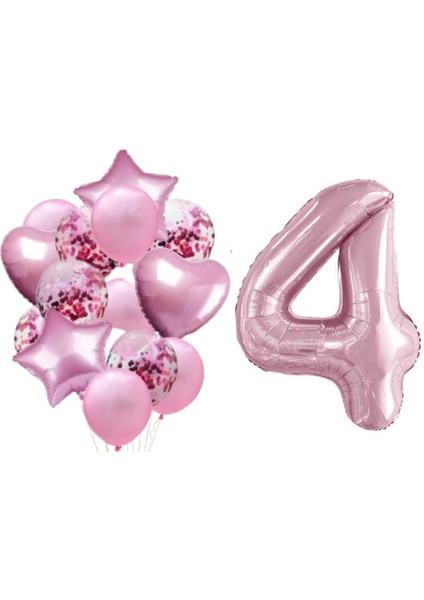 Pembe 4 Yaş Folyo Balon Set