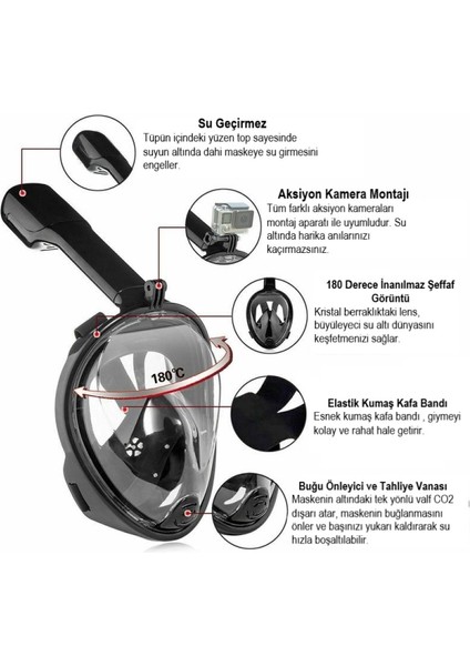 Duhalıne Tam Yüz Dalış Maskesi Buğu Önleyici Şnorkel Fullface Yüzücü Maskesi