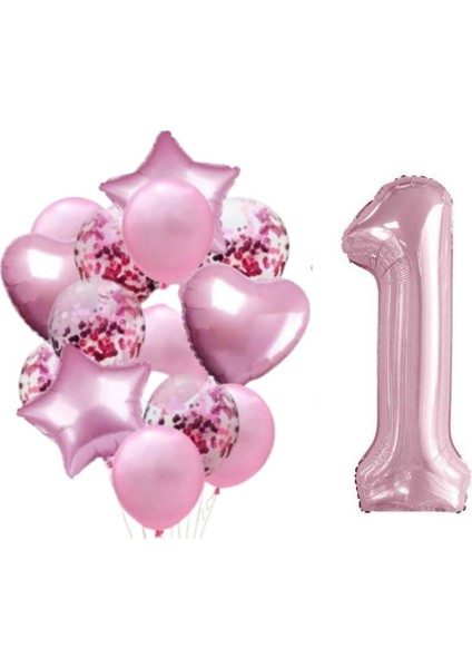 Pembe 1 Yaş Folyo Balon Set