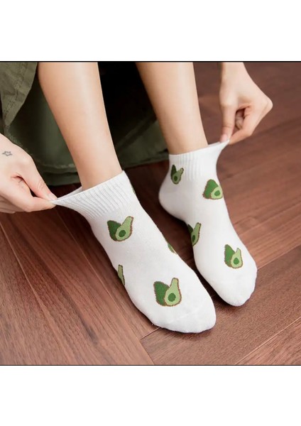 5”çift Avakado Desen Pamuklu Kısa Patik Çorap Seti