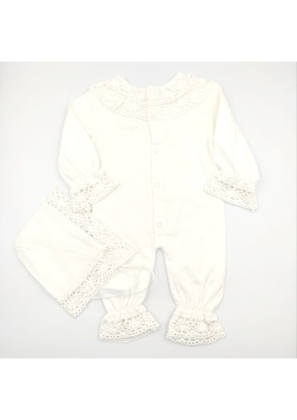 Laura Şapkalı Krem Mevlüt Kız Bebek Tulumu Cotton