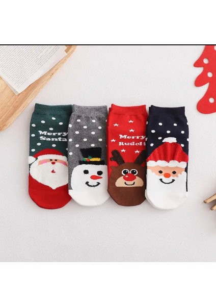 4’ çift Yilbaşi Christmas Noel Renkli Pamuklu Patik Çorap Seti