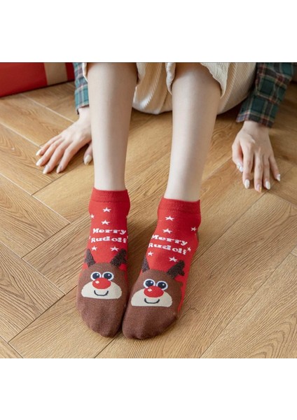 4’ çift Yilbaşi Christmas Noel Renkli Pamuklu Patik Çorap Seti