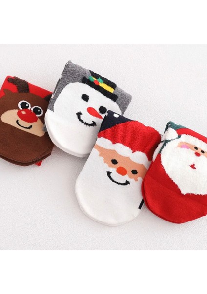 4’ çift Yilbaşi Christmas Noel Renkli Pamuklu Patik Çorap Seti