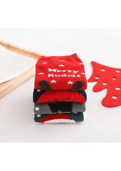 4’ çift Yilbaşi Christmas Noel Renkli Pamuklu Patik Çorap Seti