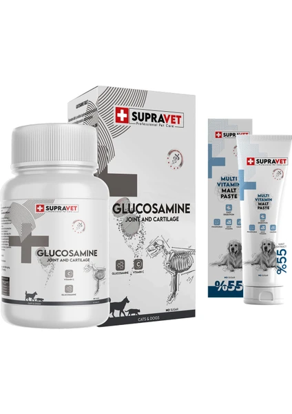 Suptavet Glucosamine Kedi ve Köpek Eklem Sağlığı Güçlendirici Glukozamin Tablet + Yetişkin Köpekler Için Vitamin Malt Macun 30 gr