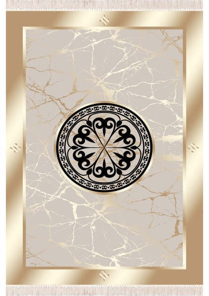 Gold Motifli Dijital Baskı Salon Halısı Yıkanabilir Kaymaz Taban Halı Yolluk