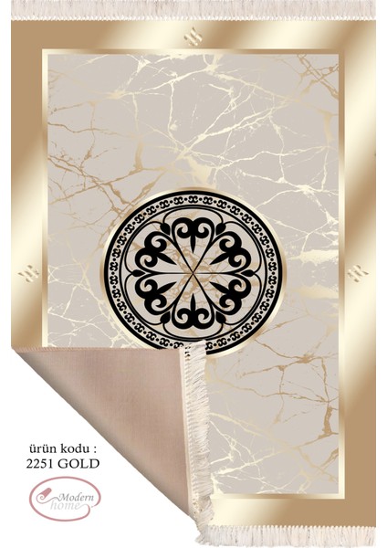 Gold Motifli Dijital Baskı Salon Halısı Yıkanabilir Kaymaz Taban Halı Yolluk