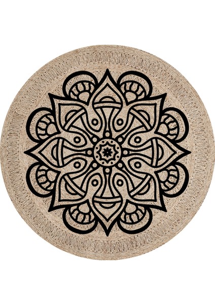 Mandala Desen Yuvarlak Halı Kolay Temizlenebilen Dijital Baskı Deri Kaymaz Tabanlı Halı