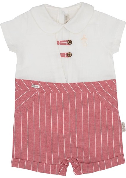 Yakalı Çizgili Bayramlık Bebek Unisex Tulum Kırmızı 12099 modelleri
