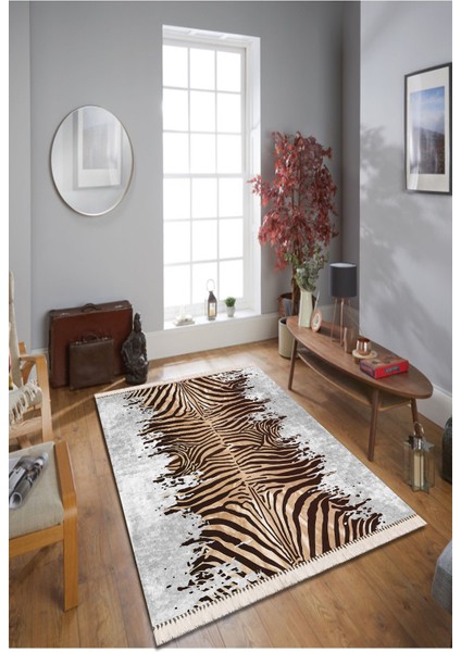 Zebra Desen Dijital Baskı Salon Halısı Yıkanabilir Kaymaz Taban Halı Yolluk