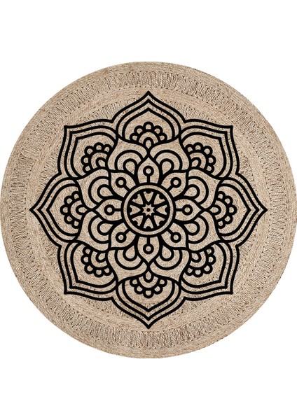 Mandala Desen Yuvarlak Halı Hasır Dijital Baskı Deri Kaymaz Tabanlı Halı