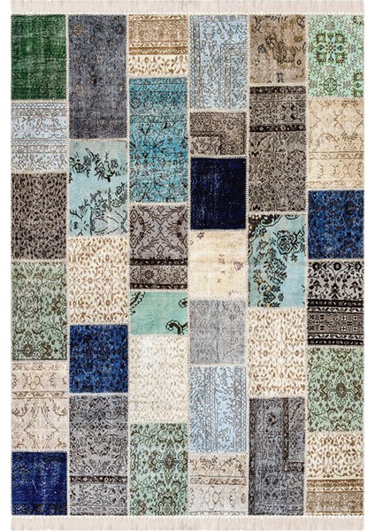 Renkli Patchwork Tasarım Halı Yolluk Kaymaz Taban Makinada Yıkanabilir Dijital Baskı Halı