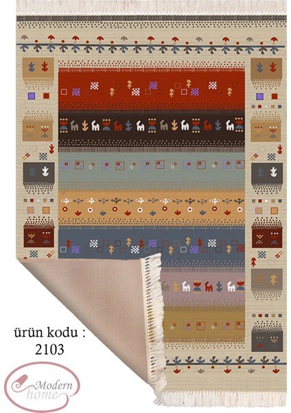 Dekoratif Kilim Motifli Halı Yolluk Kolay Temizlenebilen Deri Kaymaz Tabanlı Halı