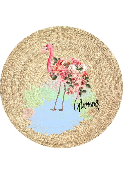 Flamingo Figürlü Yuvarlak Halı Kolay Temizlenebilen Dijital Baskı Deri Kaymaz Tabanlı Halı