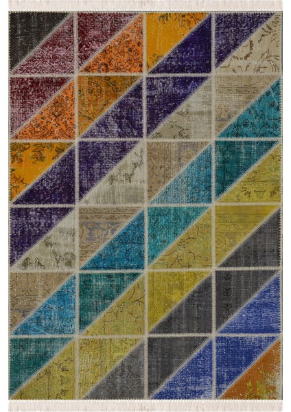 Renkli Patchwork Tasarım Halı Yolluk Kaymaz Taban Makinada Yıkanabilir Dijital Baskı Halı