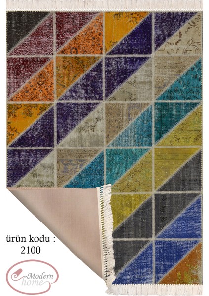 Renkli Patchwork Tasarım Halı Yolluk Kaymaz Taban Makinada Yıkanabilir Dijital Baskı Halı