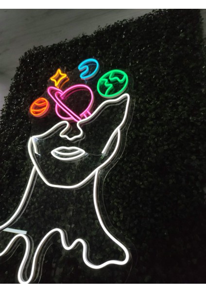 Space Face Uzay Satürn Neon LED Tabela Duvar DEKORU(80X50CM)